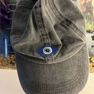 Gray Cap with Blue Eye Embroidery